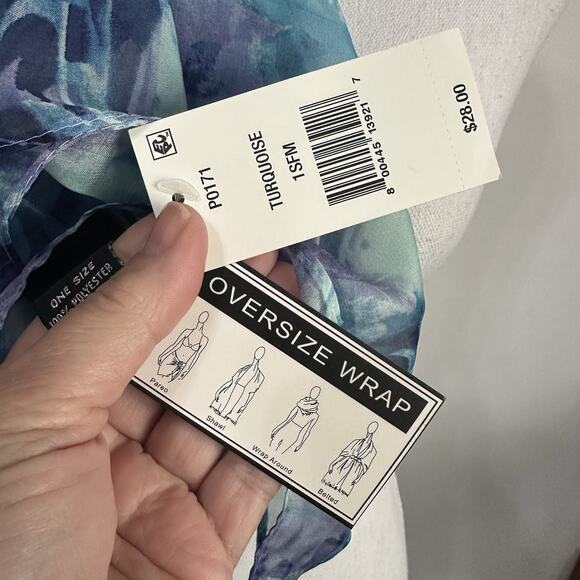 Cejon Blue Turquoise Oversize Wrap Scarf Rectangle One Size Summer Party NEW - Picture 2 of 4